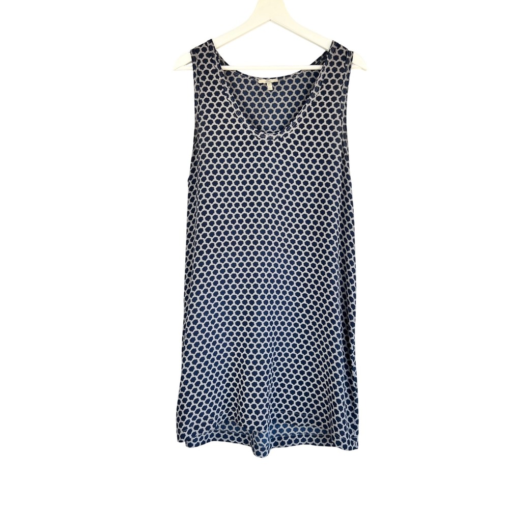 Joie Navy Blue White Geometric 100% Silk V-Neck Sleeveless Slip Dress Medium